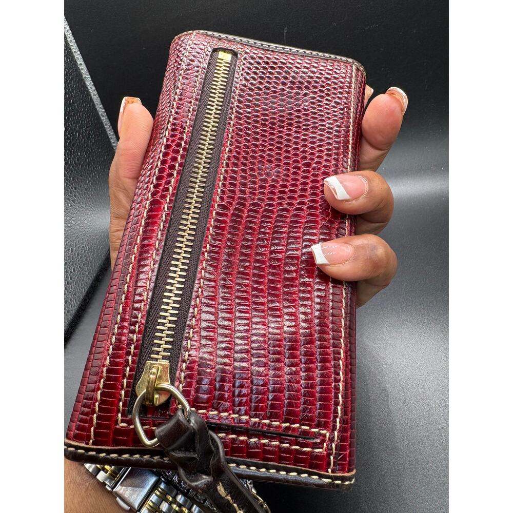 Dooney & Bourke Red Lizard Leather Continental Wallet Clutch Organizer Snap - Picture 5 of 15